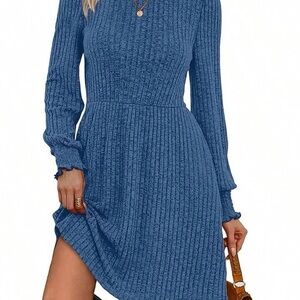SHEIN Blue Long Sleeve Knit Dress
